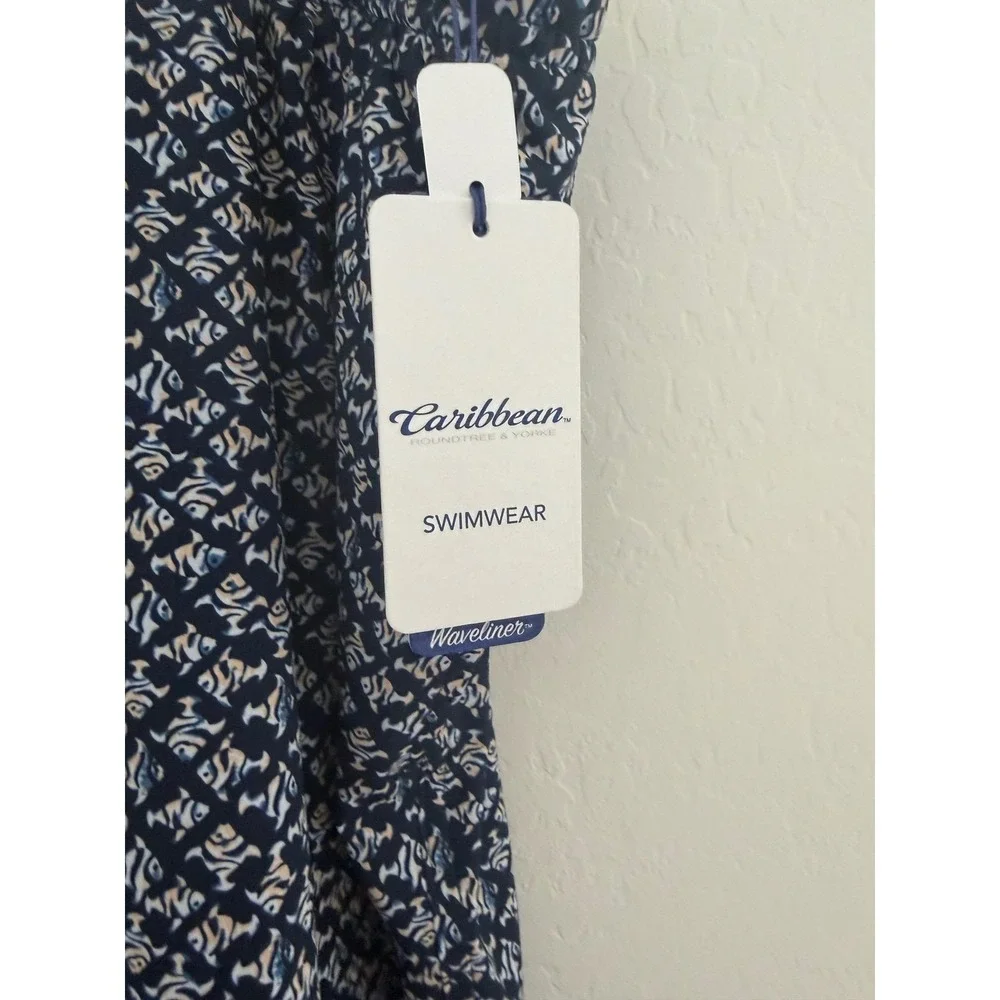 NWT Caribbean Joe Mens Navy Blue Geometric Print Board‎ Shorts Swim Trunks 3XB